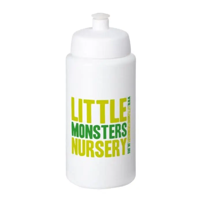 Printed Baseline Plus Grip Push/Pull Lid Bottle 500ml in white with white lid and printed logo