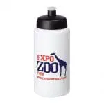 Branded Baseline Plus Grip Push/Pull Lid Bottle 500ml in white with black lid and printed logo