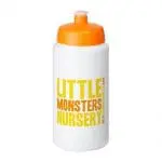 Promotional Baseline Plus Grip Push/Pull Lid Bottle 500ml in white with orange lid and printed logo