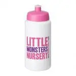 Promotional Baseline Plus Grip Push/Pull Lid Bottle 500ml in white with pink lid and printed logo