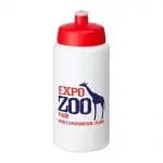 Promotional Baseline Plus Grip Push/Pull Lid Bottle 500ml in white with red lid and printed logo