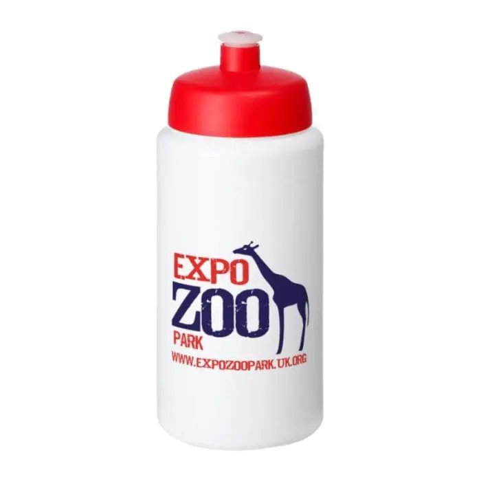 Promotional Baseline Plus Grip Push/Pull Lid Bottle 500ml in white with red lid and printed logo