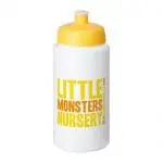 Printed Baseline Plus Grip Push/Pull Lid Bottle 500ml in white with yellow lid and printed logo