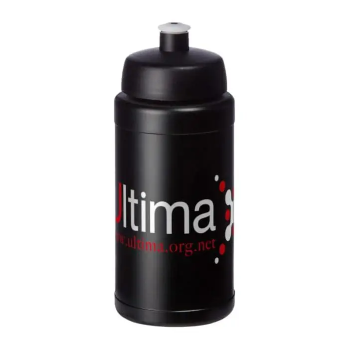 Personalised Baseline Plus Push/Pull Lid Bottle 500ml in black with black lid and printed logo