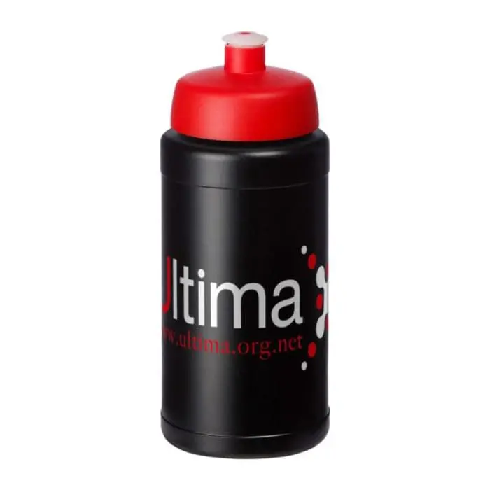 Branded Baseline Plus Push/Pull Lid Bottle 500ml in black with red lid and printed logo