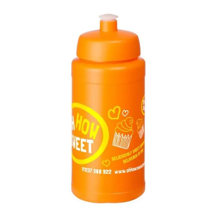 Branded Baseline Plus Push/Pull Lid Bottle 500ml in orange with orange lid and printed logo