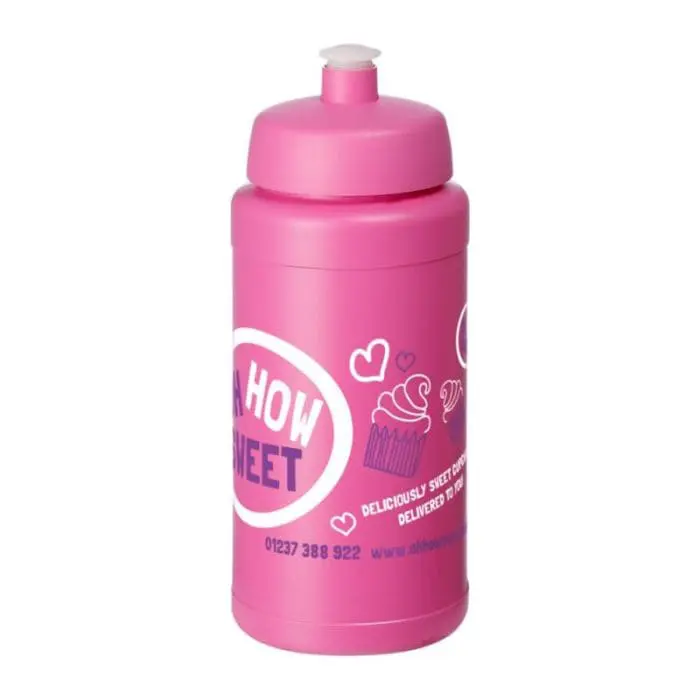 Branded Baseline Plus Push/Pull Lid Bottle 500ml in pink with pink lid and printed logo