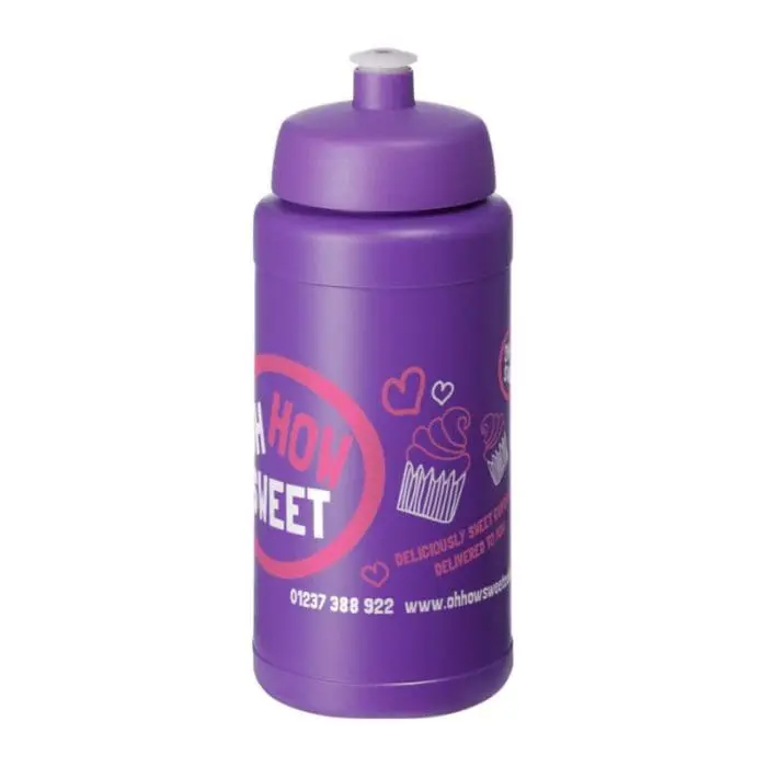 Branded Baseline Plus Push/Pull Lid Bottle 500ml in purple with purple lid and printed logo