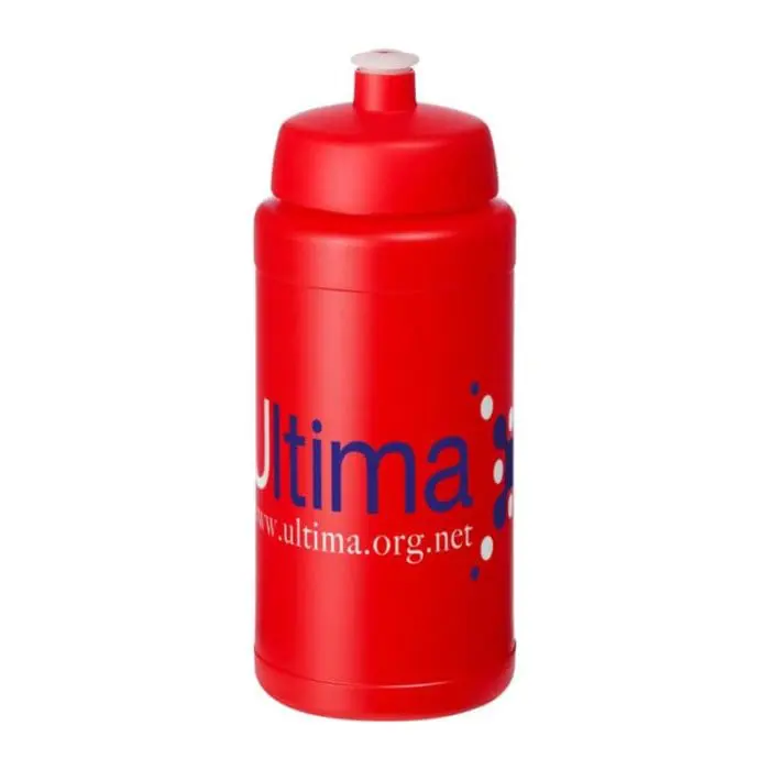 Branded Baseline Plus Push/Pull Lid Bottle 500ml in red with red lid and printed logo