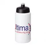 Branded Baseline Plus Push/Pull Lid Bottle 500ml in white with black lid and printed logo