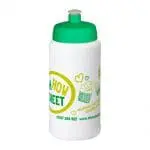 Promotional Baseline Plus Push/Pull Lid Bottle 500ml in white with green lid and printed logo