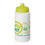 Promotional Baseline Plus Push/Pull Lid Bottle 500ml in white with light green lid and printed logo