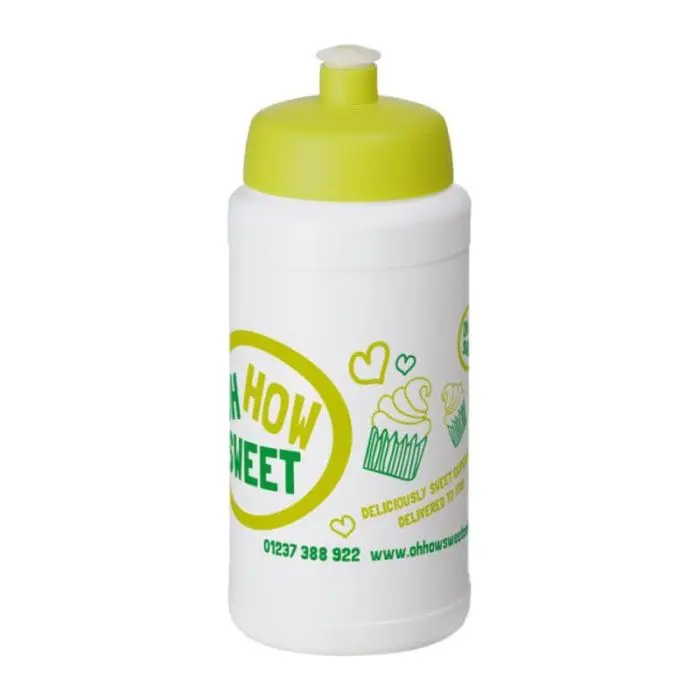 Promotional Baseline Plus Push/Pull Lid Bottle 500ml in white with light green lid and printed logo