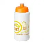 Promotional Baseline Plus Push/Pull Lid Bottle 500ml in white with orange lid and printed logo