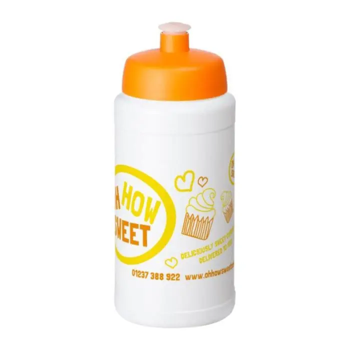 Promotional Baseline Plus Push/Pull Lid Bottle 500ml in white with orange lid and printed logo