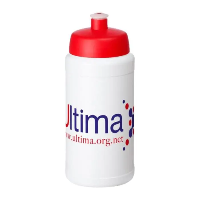 Printed Baseline Plus Push/Pull Lid Bottle 500ml in white with red lid and printed logo