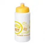 Printed Baseline Plus Push/Pull Lid Bottle 500ml in white with yellow lid and printed logo