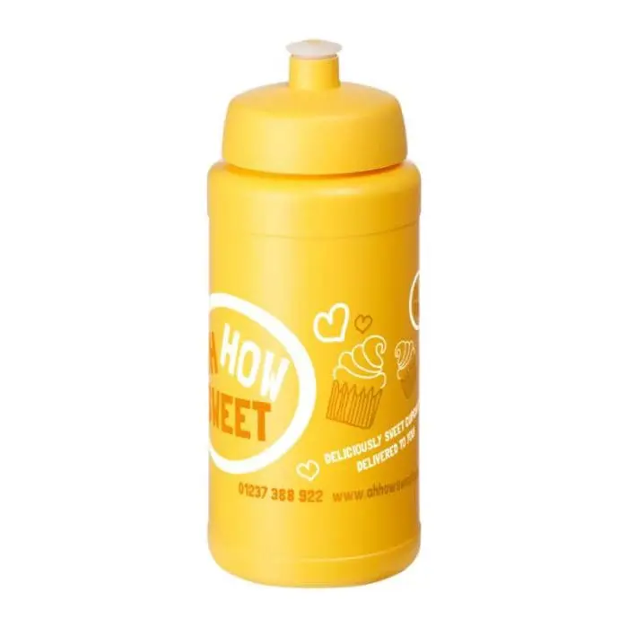 Printed Baseline Plus Push/Pull Lid Bottle 500ml in yellow with yellow lid and printed logo