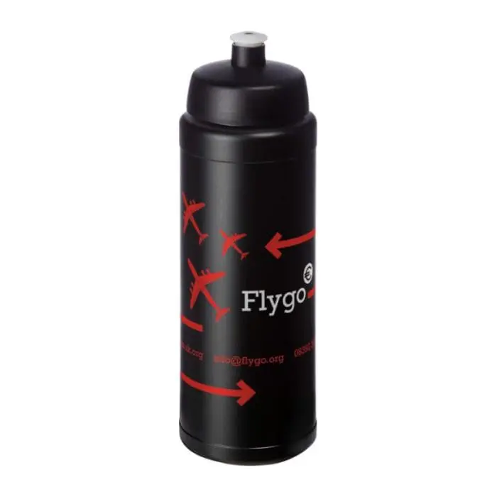 Branded Baseline Plus Push/Pull Lid Bottle 750ml in black with black lid and printed logo