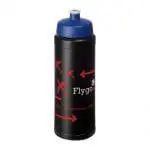 Branded Baseline Plus Push/Pull Lid Bottle 750ml in black with blue lid and printed logo