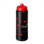 Branded Baseline Plus Push/Pull Lid Bottle 750ml in black with red lid and printed logo