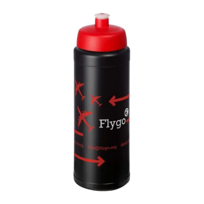 Branded Baseline Plus Push/Pull Lid Bottle 750ml in black with red lid and printed logo