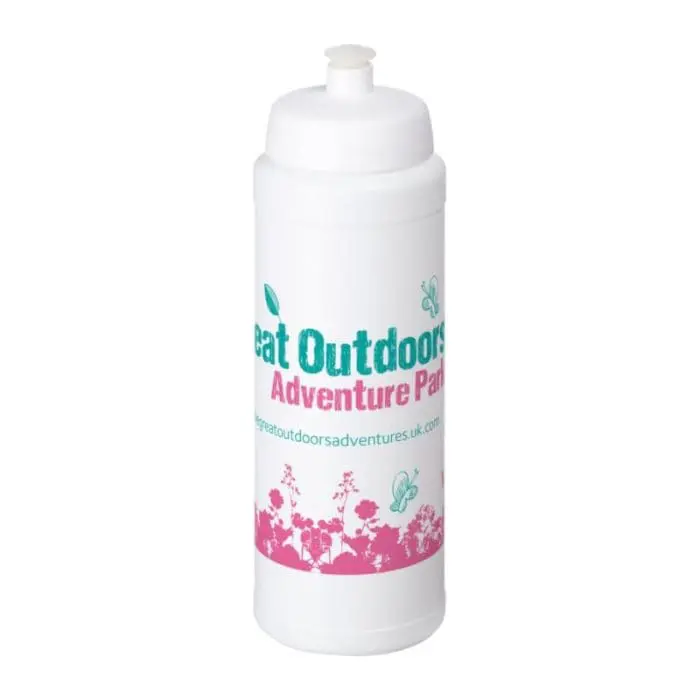 Printed Baseline Plus Push/Pull Lid Bottle 750ml in white with white lid and printed logo