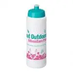 Customised Baseline Plus Push/Pull Lid Bottle 750ml in white with aqua lid and printed logo