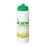 Promotional Baseline Plus Push/Pull Lid Bottle 750ml in white with green lid and printed logo