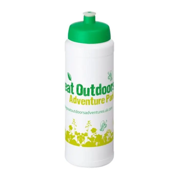 Promotional Baseline Plus Push/Pull Lid Bottle 750ml in white with green lid and printed logo