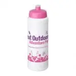 Printed Baseline Plus Push/Pull Lid Bottle 750ml in white with pink lid and printed logo