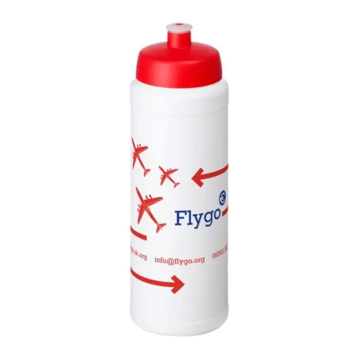 Printed Baseline Plus Push/Pull Lid Bottle 750ml in white with red lid and printed logo