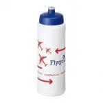 Promotional Baseline Plus Push/Pull Lid Bottle 750ml in white with blue lid and printed logo