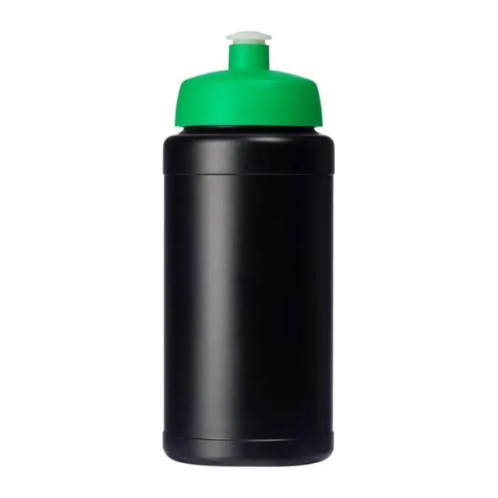 Custom-branded Baseline Recycled Sports Bottle 500ml in black with coloured lid and printed logo