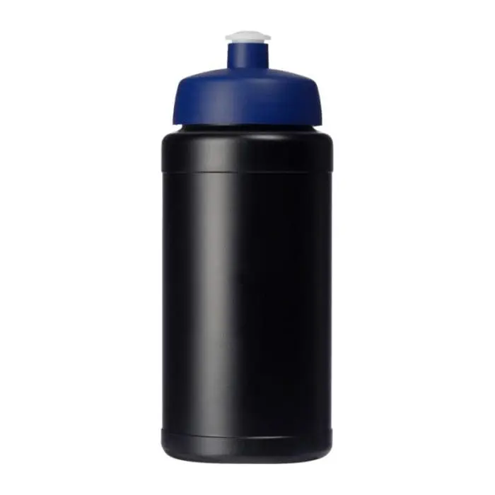 Branded Baseline Recycled Sports Bottle 500ml in black with coloured lid and printed logo