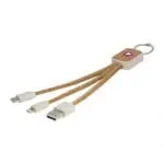 Printed Wheat Straw & Cork 3-in-1 Charging Cable with printed logo