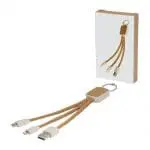 Personalised Wheat Straw & Cork 3-in-1 Charging Cable with printed logo