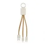 Promotional Wheat Straw & Cork 3-in-1 Charging Cable with printed logo