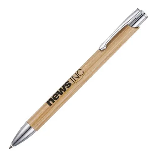 Promotional Beck bamboo ball pen with chrome details and printed logo