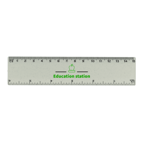 Promotional biodegradable recycled 15cm ruler in white with printed logo