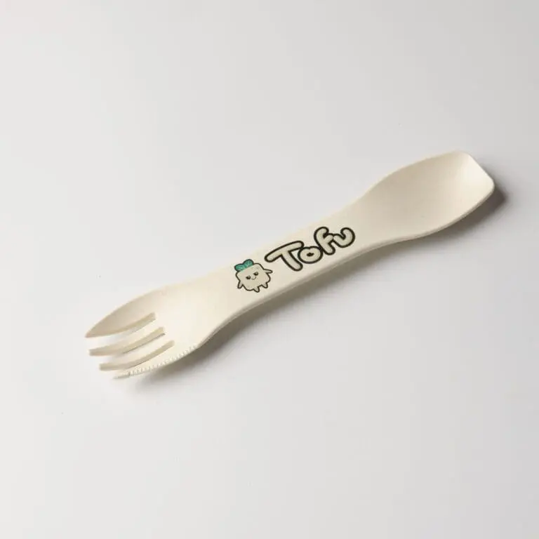 Promotional biodegradable spork in white with printed logo or design