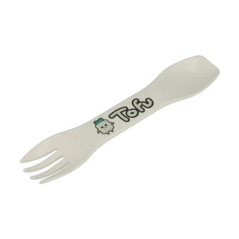 Promotional biodegradable spork in white with printed logo or design