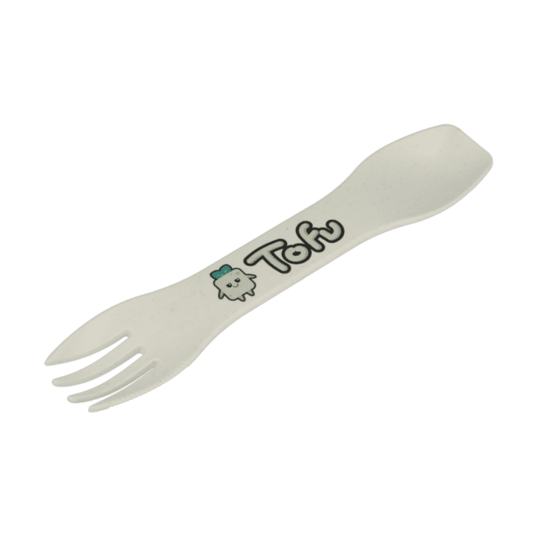 Promotional biodegradable spork in white with printed logo or design