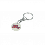 Promotional biodegradable trolley coin keyring in white with printed logo