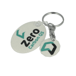 Promotional biodegradable trolley mate oval keyring in white with printed logo