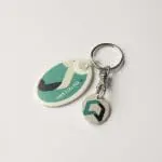 Promotional biodegradable trolley mate oval keyring in white with printed logo or design