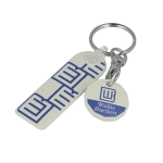 Promotional biodegradable trolley mate rectangle keyring in white with printed logo