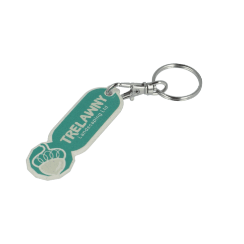 Promotional biodegradable oblong trolley stick keyring with printed logo