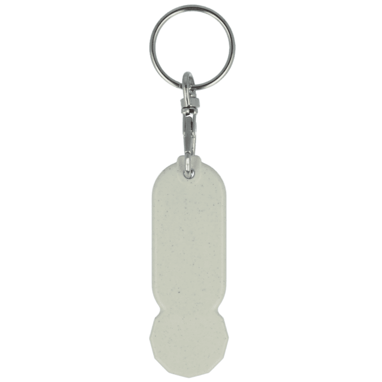 Promotional biodegradable oblong trolley stick keyring with printed logo