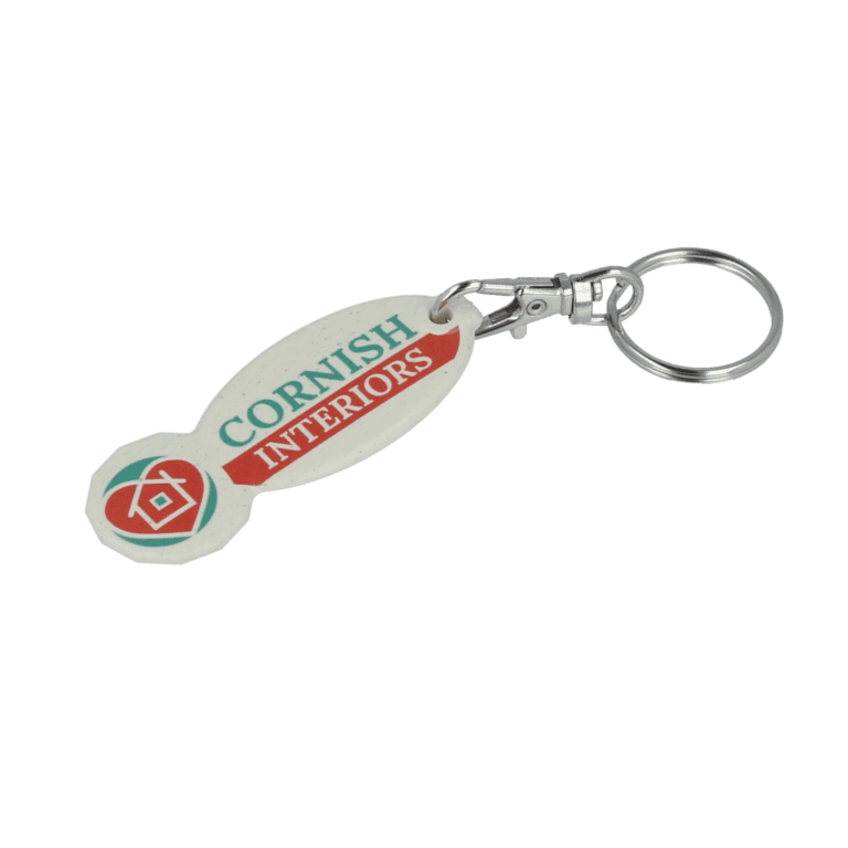 Promotional biodegradable oval trolley stick keyring with printed logo